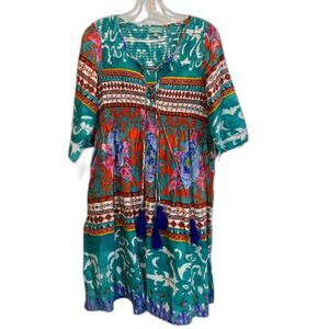 Antica Sartoria Women's Smocked Mini Dress One Size Boho Positano Tassels